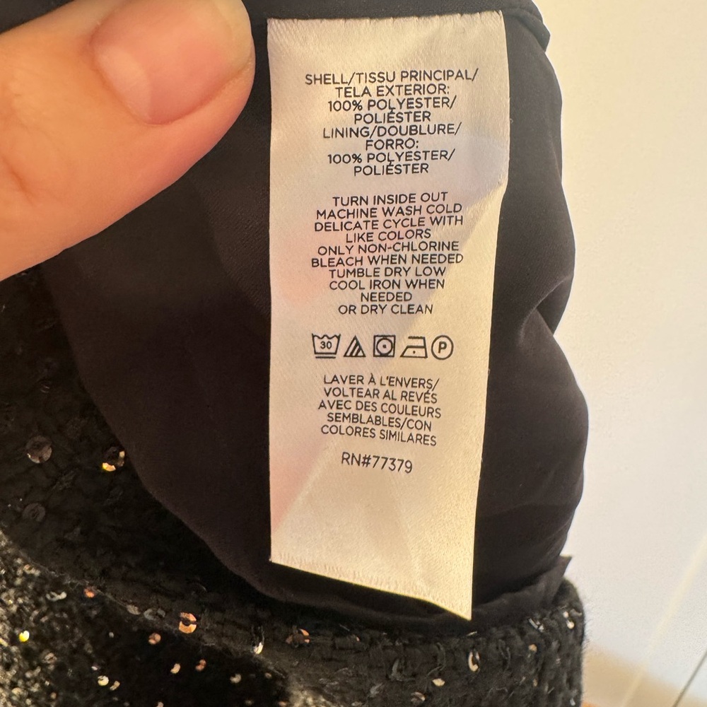 Ann Taylor Sparkle Sequin Tweed Sheath Dress Black Size 0 — Button Trim - Picture 6 of 9